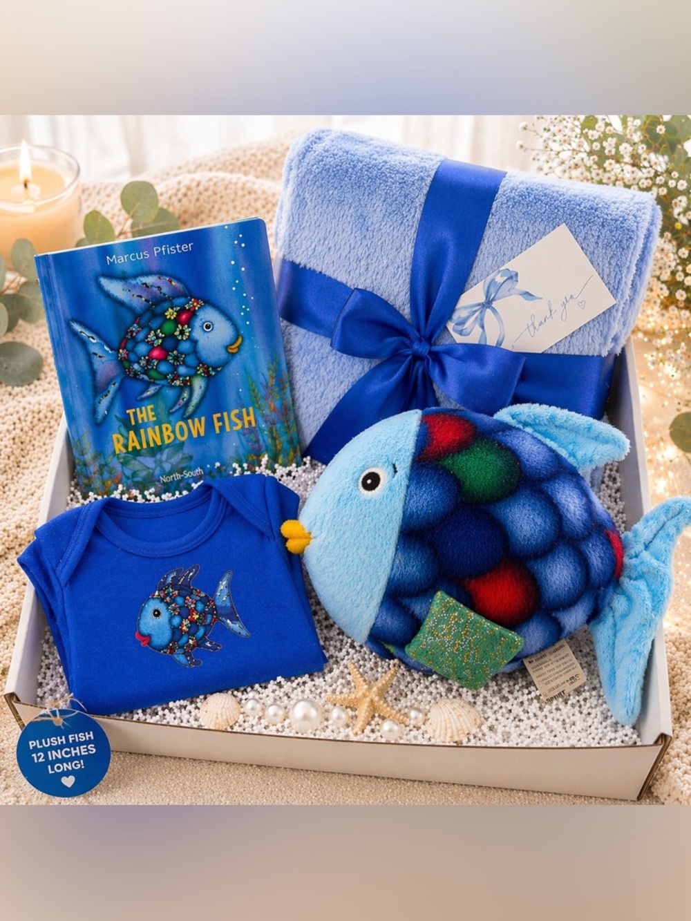 Blue Baby Gift Set with Onesie, Book, and Blanket